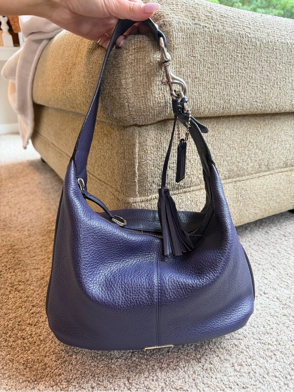 Coach Avery F23960 Indigo Purple Pebbled Leather Hobo Bag